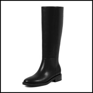 Knee High Boots Round Toe Chunky Low Flat Heel Side Zipper Classic Tall Boots